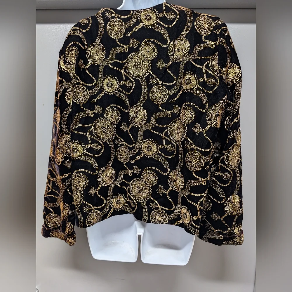 Norton McNaughton Black and Gold Floral Blazer Vintage - Picture 3 of 4